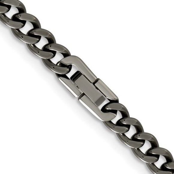 Men's 7.5mm Titanium Polished Classic Curb Chain Necklace, 22 Inch - Picture 2 of 6